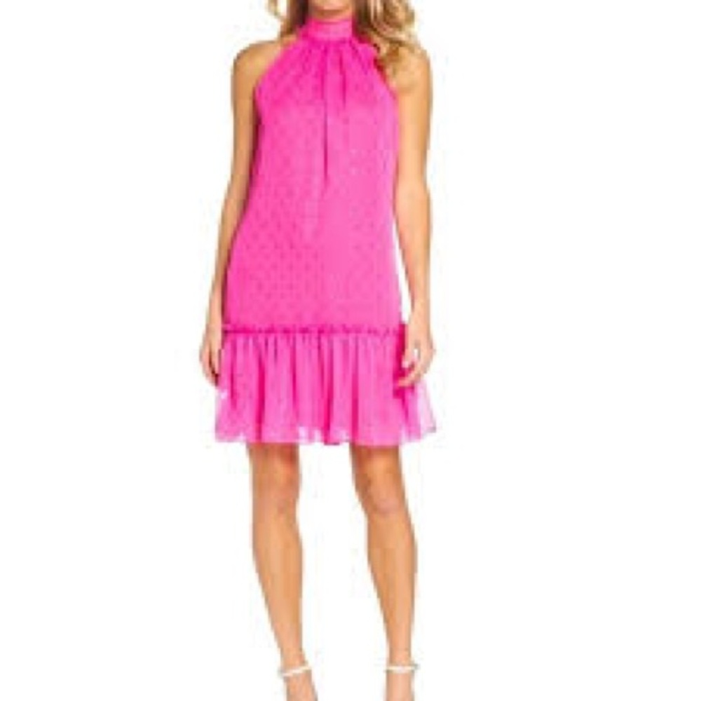 Elegant Pink metallic Halter Dress